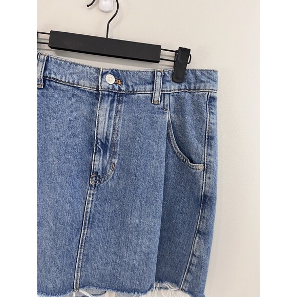 Free People Women's Blue Pleated Raw Hem Cosmico Flirt Denim Mini Skirt Size 29 - Picture 7 of 10